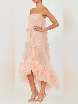 NEW HELSI Athena Bead & 3D floral Appliqué Strapless Mesh Pink Pearl Gown sz S thumbnail 3