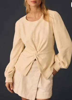 Anthropologie Pilcro Elegant Cream Women's Sweatshirt Top XXS thumbnail 1