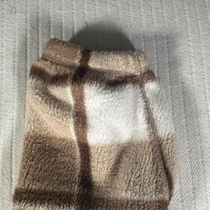 Hollister Womens Small Cropped Fleece Hoodie Jacket Plaid Beige Brown Full Zip thumbnail 5