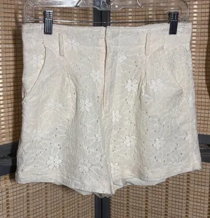 Women's Cream Lace Floral High-Waist Shorts thumbnail 1