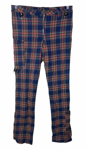 Serious Y2K Punk Plaid Bondage Cargo Pants Zip Hem Grunge Cyber Goth Size 7 thumbnail 1