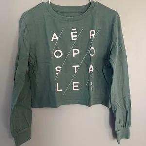 Aeropostale Olive Green Cropped Diagonal Logo Graphic Print Tomboy Crew Tee S thumbnail 1