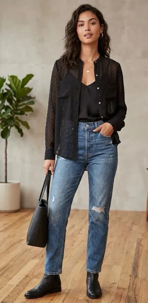 Abercrombie & Fitch Black Clip Dot Sheer Button Down Blouse Top Small thumbnail 1