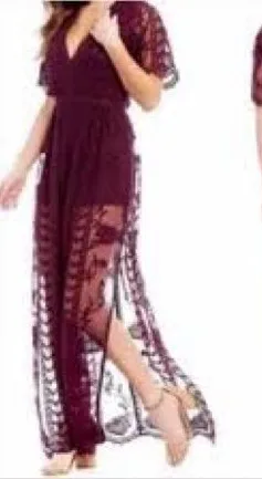 Gianni Bini Deep V-Neck Floral Embroidered Mesh Maxi Romper thumbnail 1