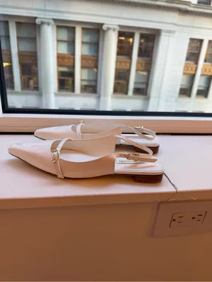 Larroude White Patent Pointed Mary Jane Slingback Flats- worn 1/2x thumbnail 5