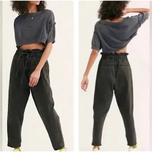Free People Margate Paperbag Pants Washed‎ Black XS Utility Drawstring thumbnail 6
