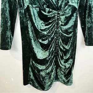 NWT Mango Green Crushed Velvet V-neck Ruched Long Sleeve Mini Dress Size XXL thumbnail 8