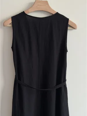 UNIQLO Linen Blend A-Line Midi Dress Black Sleeveless Tie Waist Size S thumbnail 10