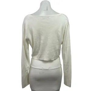 Brandy Melville Cream Ribbed Knit Long Sleeve Cropped Button Up Cardigan Sz S/M thumbnail 3