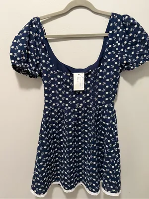 Altar’d State mini jesse Blue Embroidered Puff Sleeve Dress Cottagecore small thumbnail 4