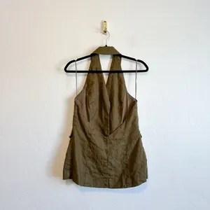 Reformation | Brennan 100% Linen Halter Vest Top in Dark Olive Green‎ thumbnail 6