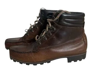 HHB Brown Boots Women Size 8.5M Moc Toe High Ankle Leather Hand Crafted Shoes thumbnail 1