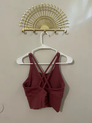 Burgundy Strappy Crop Sports Bra Top thumbnail 2