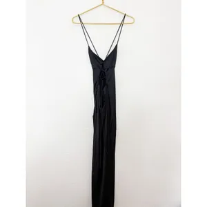 Babyboo Misha Maxi Dress Size Small Black Satin Formal Lace Up Back Wedding thumbnail 11