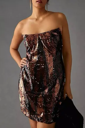 Anthropologie Strapless Sequin Mini Dress Brown/Black Size 22W NWT thumbnail 1