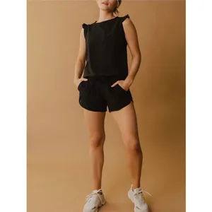 Albion Fit Black Ruffle Sleeve Active Lounge Romper Sz.M thumbnail 4
