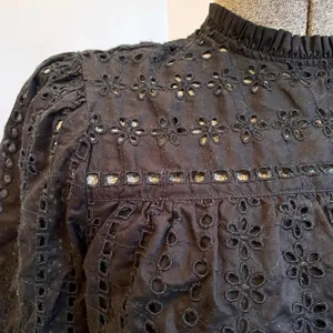 J. Crew Women's Tie Back Top in Black Cotton Ditsy Eyelet Mock Neck - Sz XS thumbnail 6