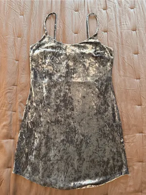 Forever 21 Silver Crushed Velvet Spaghetti Strap Mini Dress thumbnail 1