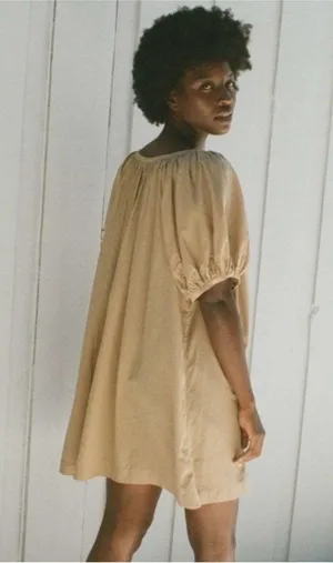 DÔEN Josette Gathered Organic Cotton-blend Voile Mini Dress (driftwood) thumbnail 2