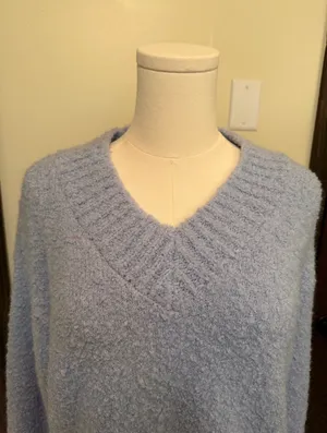 Aerie light blue v-neck oversized fuzzy knit sweater thumbnail 2