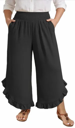 NEW Linen Palazzo Pants Boho Wide Leg Pants High Waist Flowy Beach S thumbnail 1