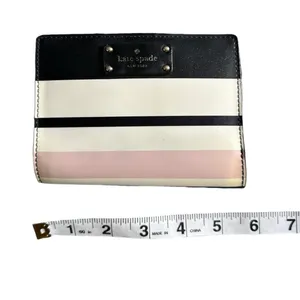 Kate Spade Striped Leather Bifold Wallet in Pink, Black and White thumbnail 5