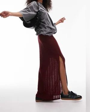 Topshop Deep Red Maxi Skirt thumbnail 1
