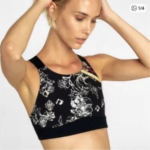 Free People Movement Freestyle Sports Bra‎ Black Cream Floral S Yoga Balletcore thumbnail 1
