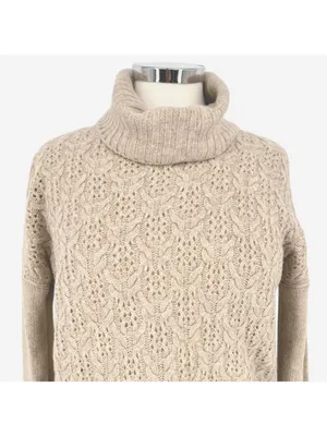 Nanette Lepore Lace Knit Cashmere Turtleneck Sweater Beige Size Small thumbnail 2