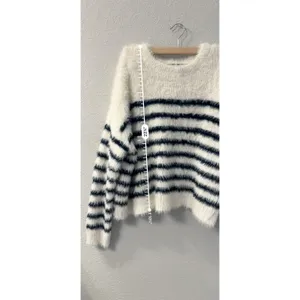 La Ligne Target Womens Fuzzy Yarn Striped Crewneck Sweater Blue White Sz L‎ thumbnail 3