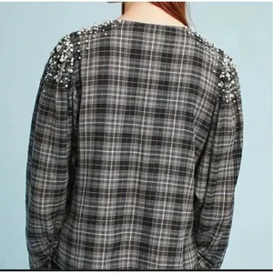 Anthropologie Akemi + Kin plaid flannel embellished pearl top M thumbnail 3