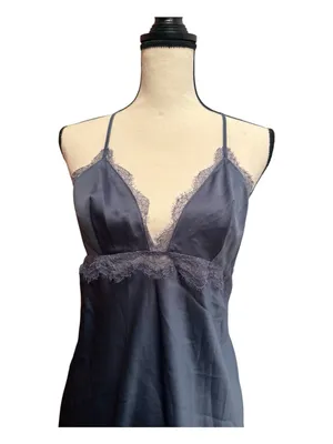 Victoria's Secret Satin Slip pullover lace Gray large adjustable straps lingerie thumbnail 5
