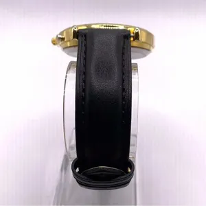 Vintage Christmas Watch Gold Tone Genuine Leather Band Holiday Elves New Battery thumbnail 3