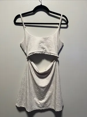 LOVESHACKFANCY Ergo Bow Jacquard Active Cutout Tennis Dress White, Size M thumbnail 3