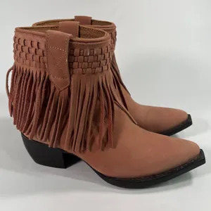 Frye Women's Sacha Short‎ Fringe Nubuck Leather Bootie in Rose Cake Size 6B Boho thumbnail 1