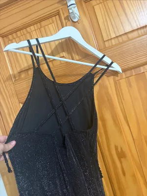 Maurices Vintage Y2k 90s Size 12 Black Glitter Open-Back Formal Prom Dress thumbnail 5