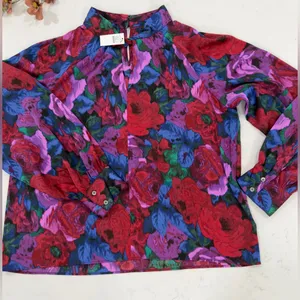 Talbots Vibrant Floral Blouse in Red and Purple thumbnail 3