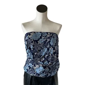 NWOT Free People Ruched Bandeau Tube Top in Blue Floral Paisley Large thumbnail 3