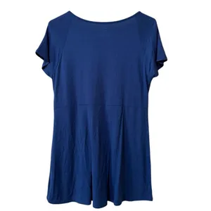 Dressborn Women Size Large Blue Ruffle Short Sleeve Blouse Stretch‎ Office NWT thumbnail 2