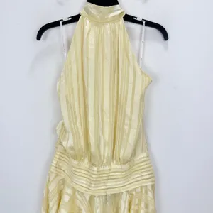 Lulus Cass Light Yellow Striped Satin Drop Waist Mini Dress Party Medium NWT thumbnail 7