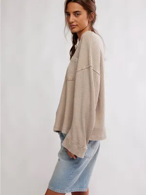 Free People We the Free Waffle-Knit Pocket Pullover Top - Beige thumbnail 2