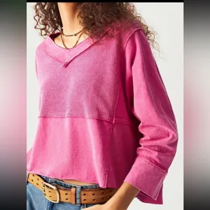 Boho patchwork oversized cropped Vneck 3/4 sleeve NEW thumbnail 4