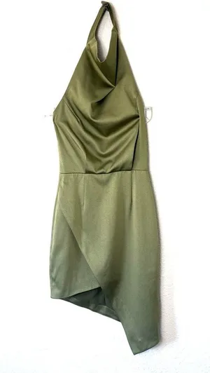 Elliatt Camo Green Asymmetric Satin Halter Mini Dress Size XS thumbnail 3