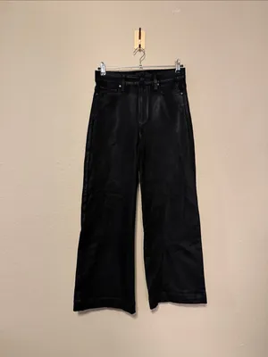 PAIGE Aneesa Coated Black Wide-Leg Pants Size 27 thumbnail 3