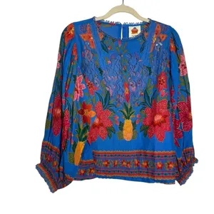 Farm Rio Tropical Tapestry Blouse Lace Inset Sz. S thumbnail 12