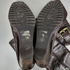 a.n.a. A New Approach Womens Boots 7 Brown Leather Knee High Wedges Heels Buckle thumbnail 5