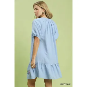 Umgee Embroidered Floral Babydoll Dress - Mistyblue‎ - Small thumbnail 3