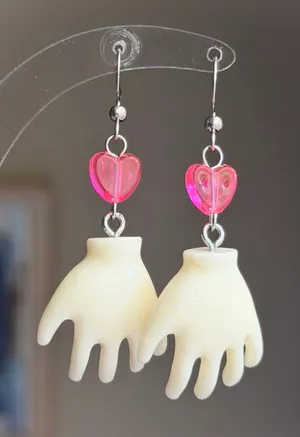Handmade hand heart unique funky cute dangle earrings🌀✋💚 thumbnail 1