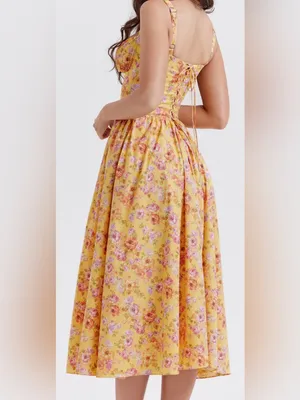 NEW House Of CB Tatiana Butter Yellow Floral Print Midi Sundress Sz XL L+ thumbnail 2