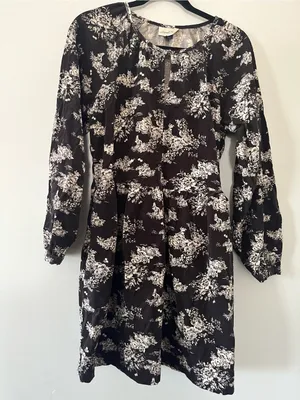 Universal Thread 100% Cotton Brown White Corduroy Long Sleeve Mini Dress Medium thumbnail 1